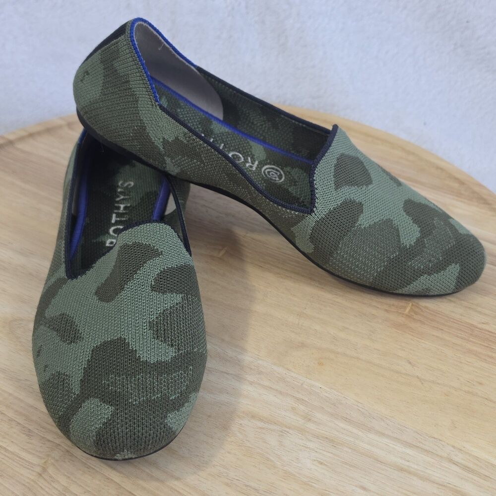 Rothys The Loafer Olive Camo Slip On Flats Shoes Womens 8.5 Round Toe Sage Green